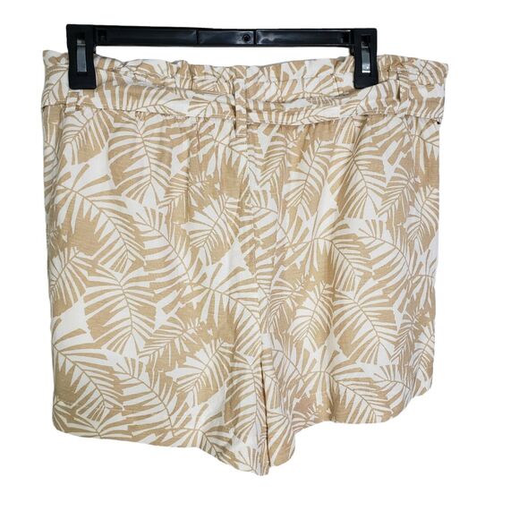 Loft Womens Shorts Medium Palm Tie Waist Paperbag Linen Tan Whisper White Pocket - Picture 2 of 10